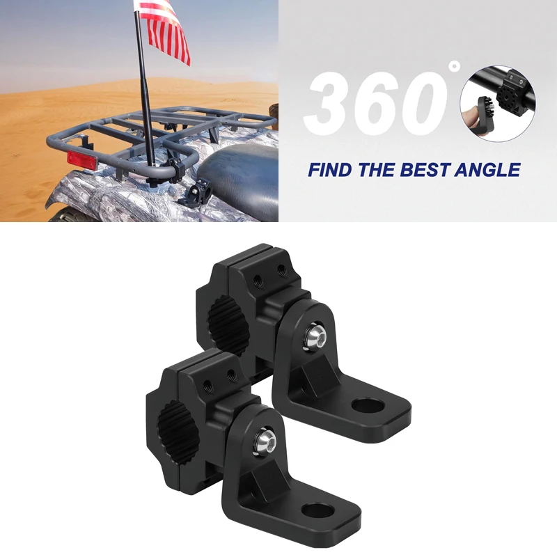 

2 PCS Black ATV Whip Light Mounts Quad Light Mounts Fit 0.875" 1" 1.125" Rack Bars and Bandlebars Adjustable Easy Installation