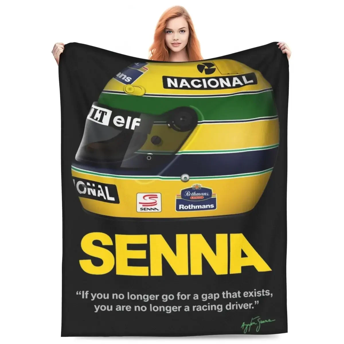 Ayrton Senna 1991 Helmet Blankets Fleece Print Racing Comfortable Soft Throw Blankets for Bedding Car Rug Piece