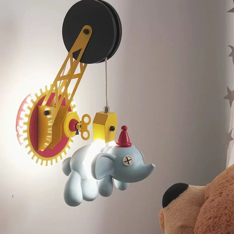 Alice Elephant Simple Children's Room Lamp Bedroom Lamp Bedhead Decorative Wall Lamp LED Creative Cute Male and Female Lighting