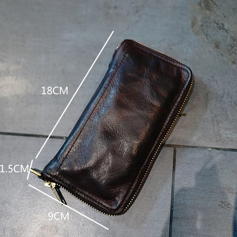 AETOO  First layer cowhide vintage do old large capacity multi berth leather zipper long wallet wallet