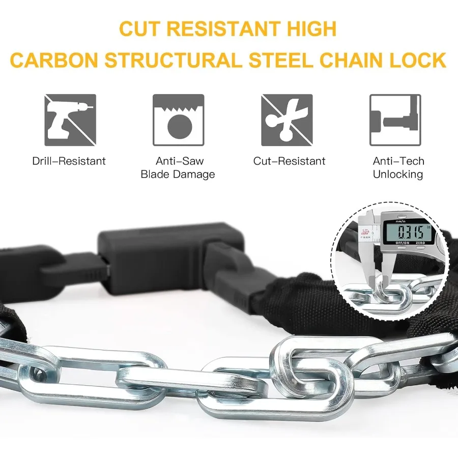 Heavy Duty 3FT 4FT 5FT Bike Chain Lock with 8mm 10mm Thicker Chain for Enhanced AntiTheft Protection Includes 3 Keys Ideal for