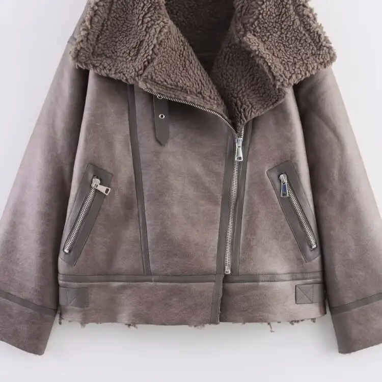 

Двустороннее кожаное и меховое пальто Jaet с воротником-стойкой и застежкой-молнией для поездок на работу, свободное длинное пальто све, стандартной длины