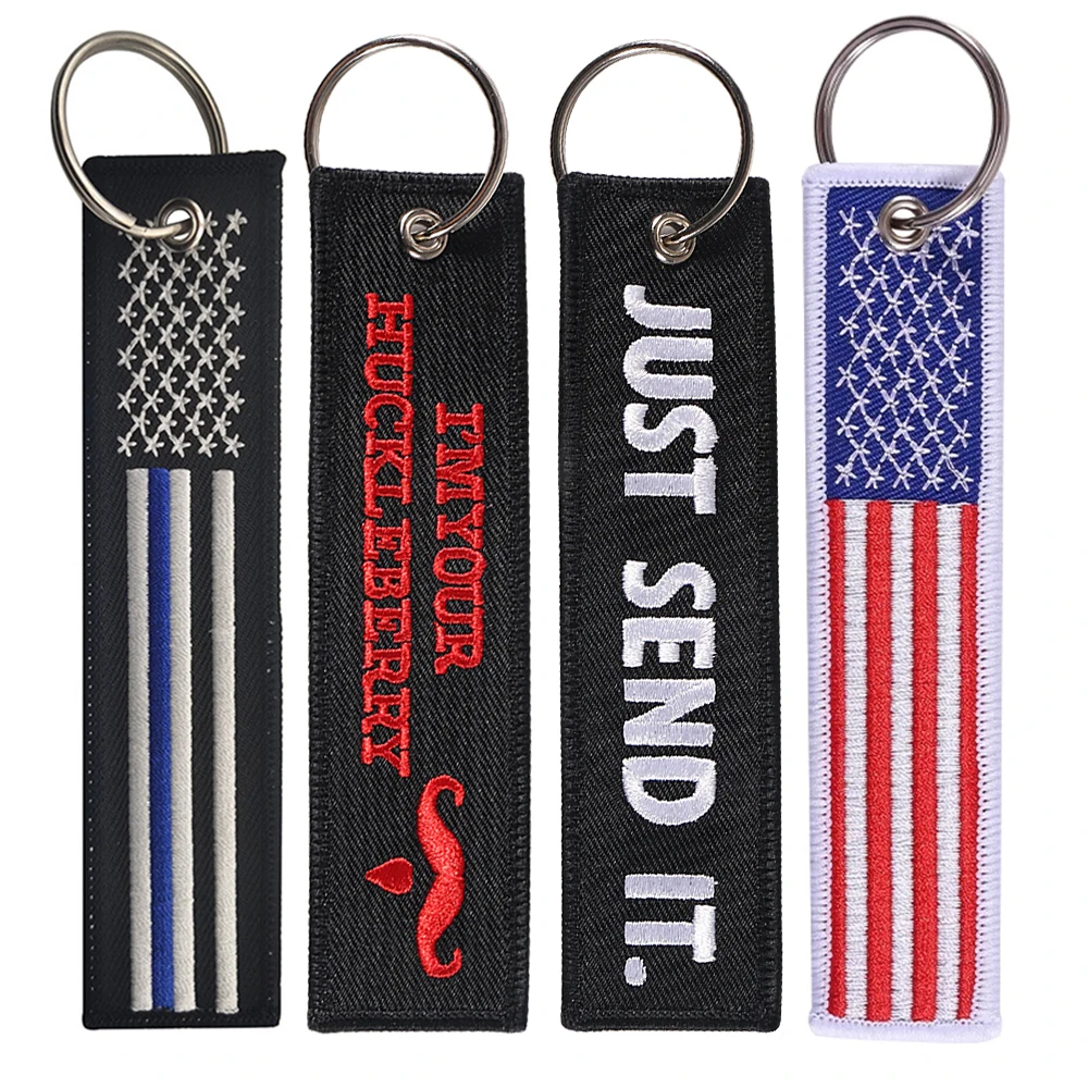 

1 PC JUST SEND IT Car Keychain Fashion Black Key Holder for Cars and Motorcycles Funny Key Fobs Embroidery Keychains Jewelry