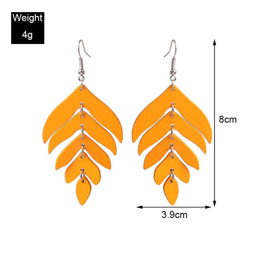 Ethnic Vintage Long Wooden Leaf Dangle Earrings for Women Boho Colorful Splicing Statement Hook Earrings Pendientes Mujer Gift