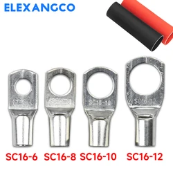 10Pcs S16-6/8/10/12 Copper Wire Lugs Heavy Duty Cable Ends Battery Ring Crimp Terminals Connectors With 2:1 Heat Shrink Tubing