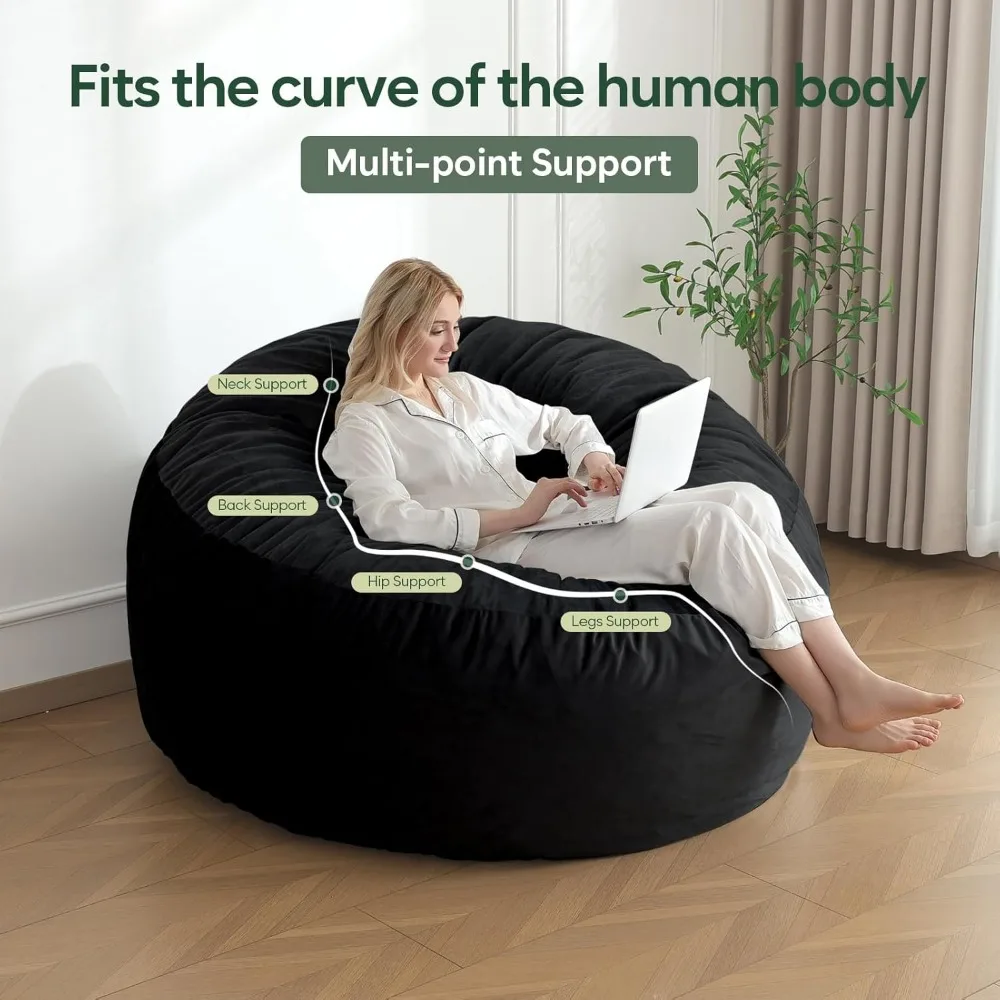 Memory Foam Adult Bean Bag Chair, 3 Ft Round Sofa with Included Filler