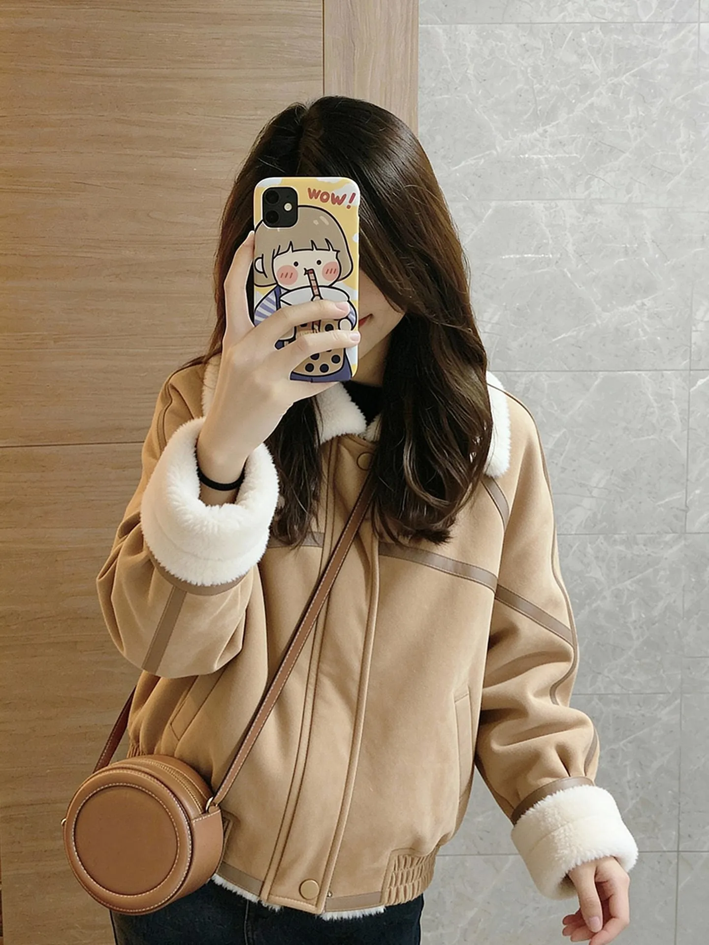 

Новинка зимы: Теплое пальто из овечьей шерсти цвета хаки, свободного кроя, для повседневной носки, женское, больших размеров, прямого силуэта, в корейском стиле