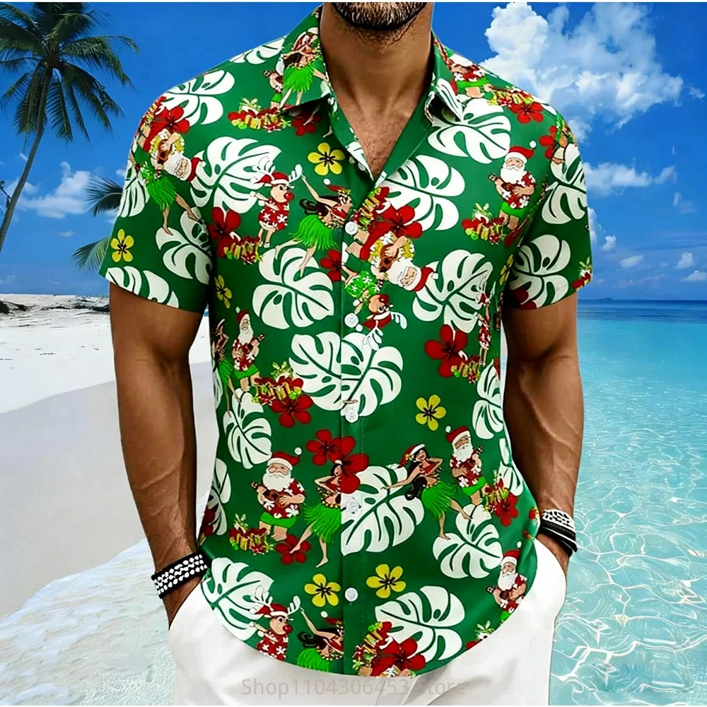 Men's Christmas New Year Festive Festive Atmosphere Shirt Beach Vacation Casual Party Travel Outdoor Short-sleeved Lapel Top