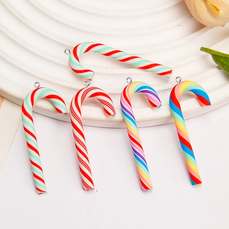 Colgantes de arcilla polimérica para fabricación de joyas, abalorios de caramelo de arcoíris de imitación, para pendientes, llaveros, 10 piezas