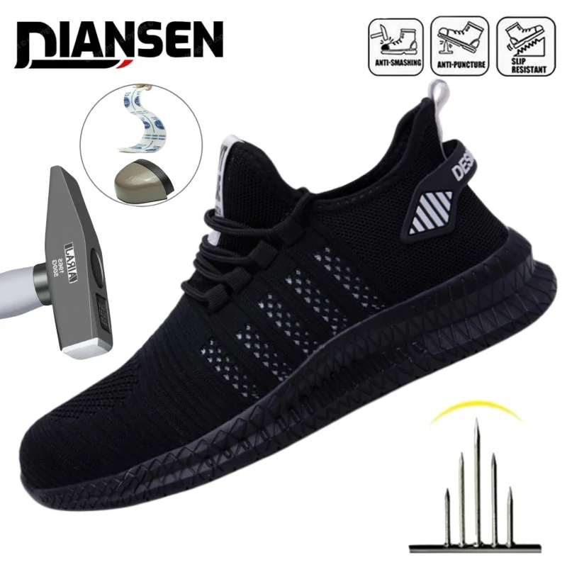 

Men Safety Boots With Steel Toe Cap Anti-smash Work Sneakers Safety Shoes Men Indestructible Mesh Kevlar Insoles Working Shoes