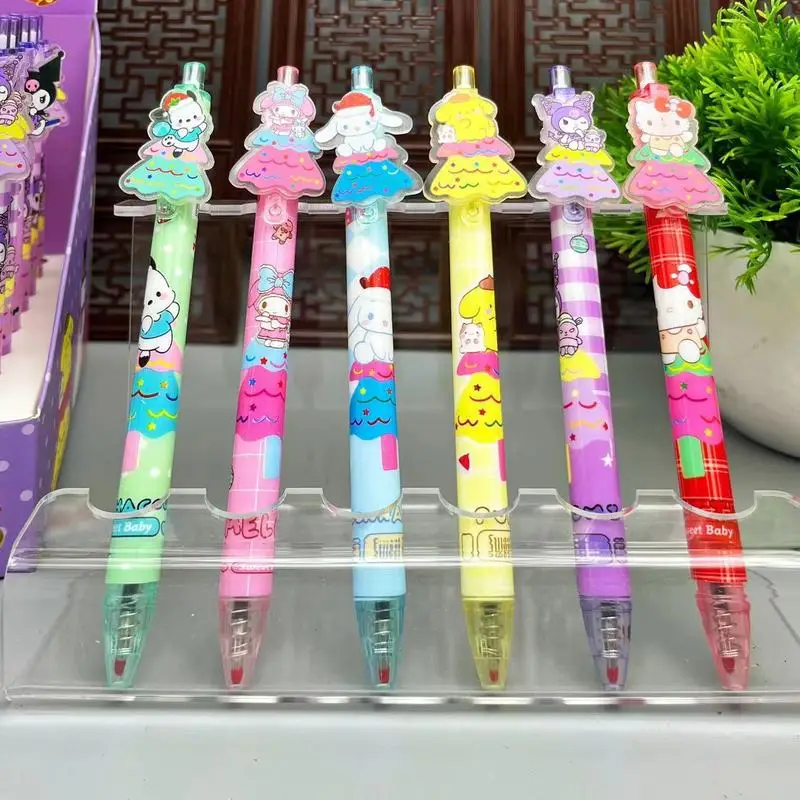 Sanrio Hello Kitty 48pcs Gel Pens Christmas Series Kawaii Cinnamoroll Kuromi 0.5 Black Refill Pressed Signature Pen Student Gift