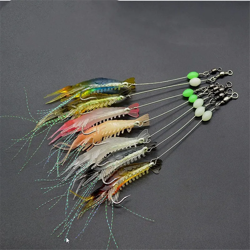 Cebo suave luminoso de silicona para pesca de camarones, plantilla de 8cm y 5g, Wobblers para lubina, señuelo con anzuelo brillante, Swimbait Artificial, trucha salmón, 1 Uds.