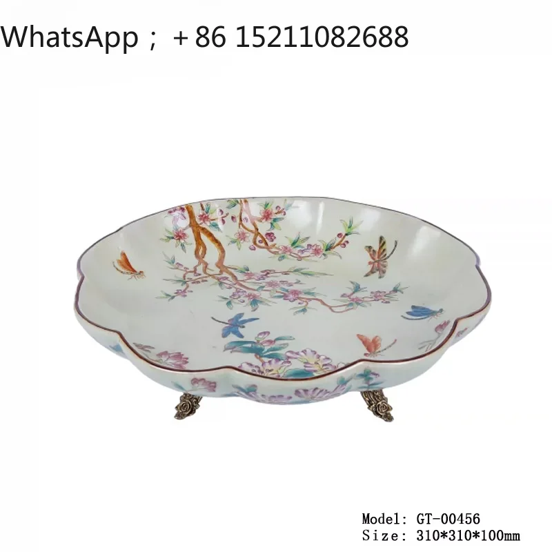 LLY Pastoral Restaurant Dried Fruit Plate Dim Sum Plate Hand Painted Flower and Bird Ceramic Candy Biscuits Fruit Plate