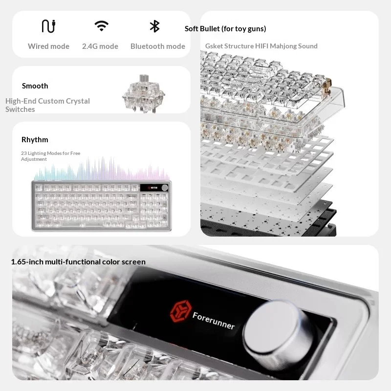 EWEADN MUSE M98Pro Transparent Custom Mechanical Keyboard, Tri-Mode Bluetooth Wireless Gaming Keyboard For Valorant CS Delta
