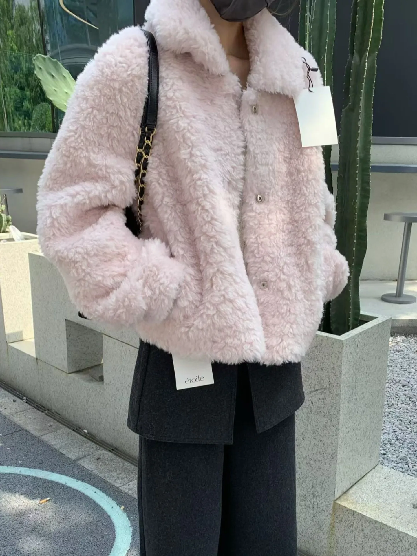 خريف شتاء 2025 الكورية Sle المرأة معطف الفرو طوق زر واحد الجلود والفراء متكاملة صديقة للبيئة الفراء ملابس خارجية