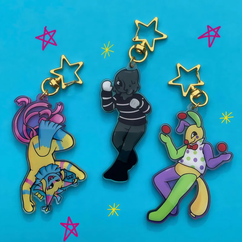 Cute World Clown Dandy Trio Acrylic Keychain Cute Cartoon Character  Game Fans Bag Pendant Cosplay Decorative Key Ring Gift