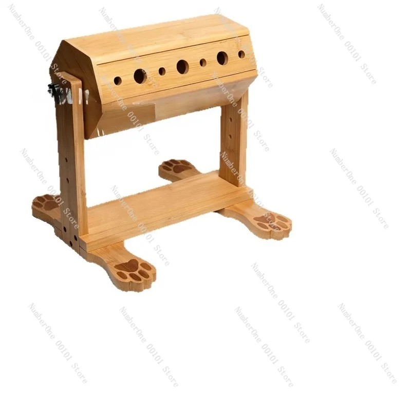 Premium Wooden Pet Feeder Stand Bamboo Dog Toy Scratching Board Food Dispenser Vertical Raised Feeding Station Interactive