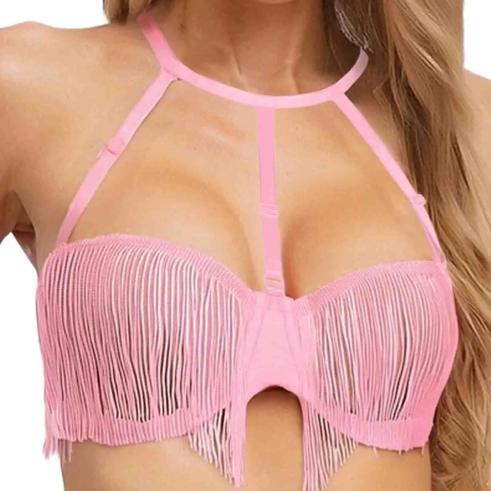

Women Sissy Breast See Through Tassel Cup Bra Underwear Halter Push Up Underwire Bralette Lingering Tempting Dating Nightwear