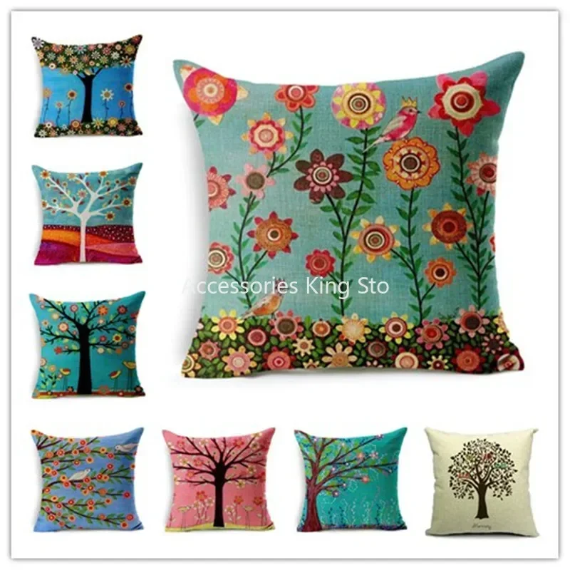 

45x45cm cozy couch Cushion colorful Trees Printed home sofa pillow Bed Home Decorative Pillow square plain Pillow Case