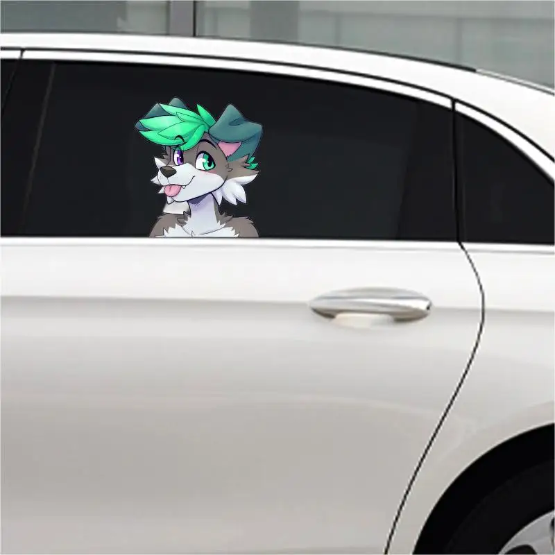 Fluffy Peek Wolf Fanart Car Sticker Anime Bumper Animal DIY Decal-windshield and Trunk Cover Scratches, Laptop Trunk Decoration