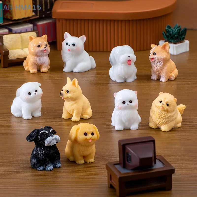 1PC Micro Mini Dog Miniatures Figurines Resin Dog Ornament Doll Gifts For Kid Toys Desktop Model DIY Home Decoration Accessories