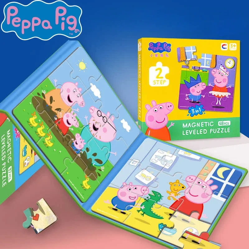 Kawaii Peppa Pig Magnetic Puzzle Children Cute Cartoon Anime Baby Early Education Advanced Magnetic Puzzle Books Toy Girls Gifts