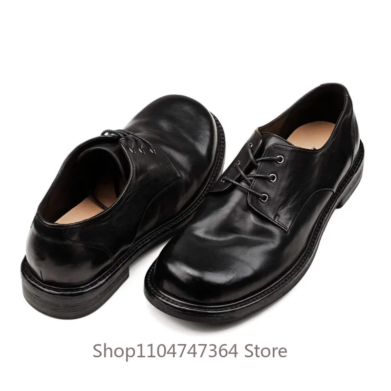 British Designer Pleated Genuine Leather Premium Work Business Derby Shoes Men's Horseskin Casual Flat Work Dress Shoes Male
