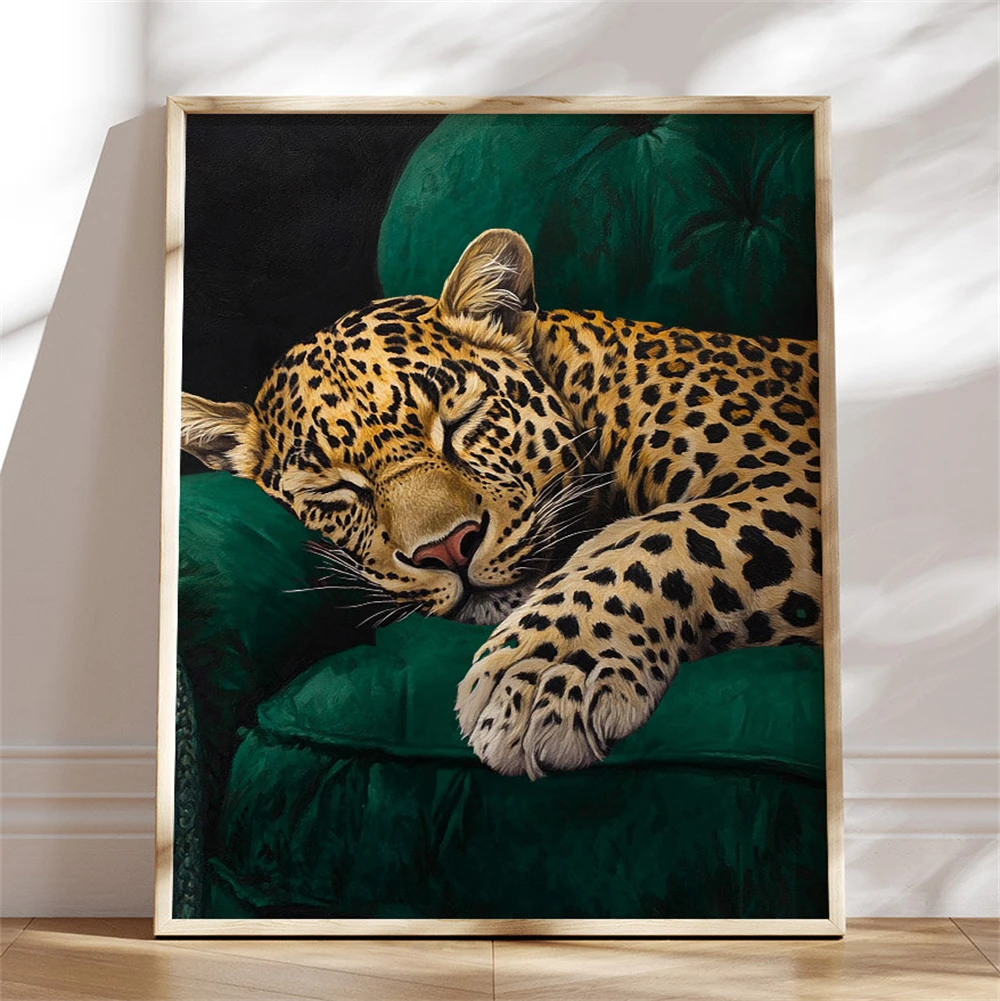 1pc frameless Canvas Painting Large Emerald Green Cheetah Art Maximalist Poster Glam Preppy Dorm Teen Room Decor Modern Animal C