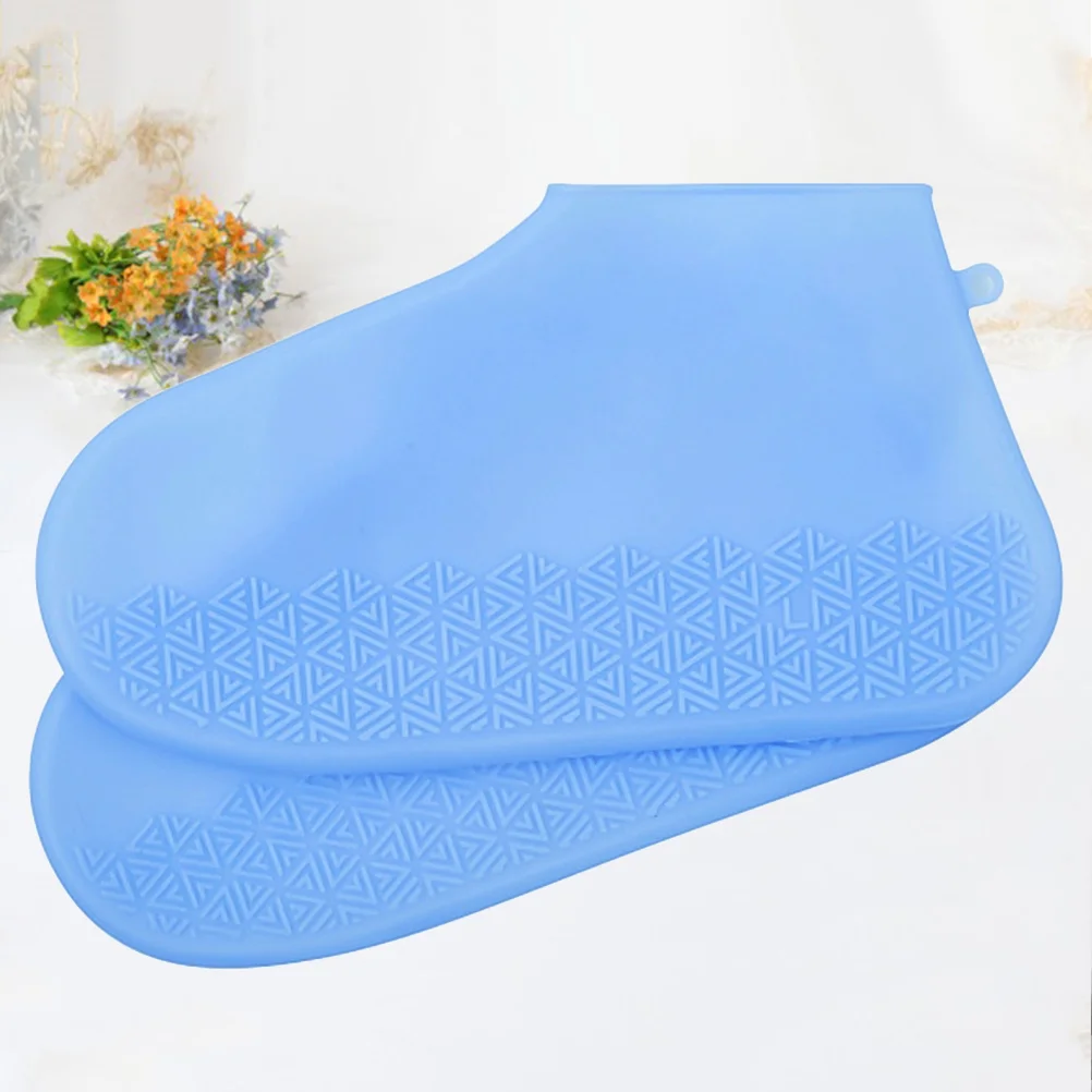 1 زوج المضادة للانزلاق الجرموق اللاتكس غطاء الحذاء المنزلية قابلة لإعادة الاستخدام عدم الانزلاق مقاومة للحرارة حامي الحذاء الأزرق حجم S