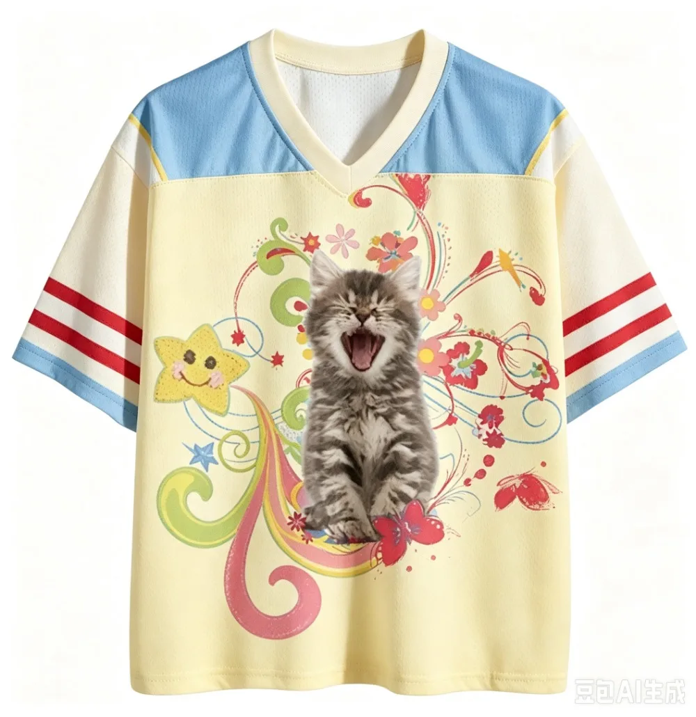 Rainbow Cat Amusement Park Sport-T-Shirt 3D-Druck Herren Damen T-Shirts V-Ausschnitt Lässig Modisch Bequem Eltern-Kind-Kleidung – Detail 5