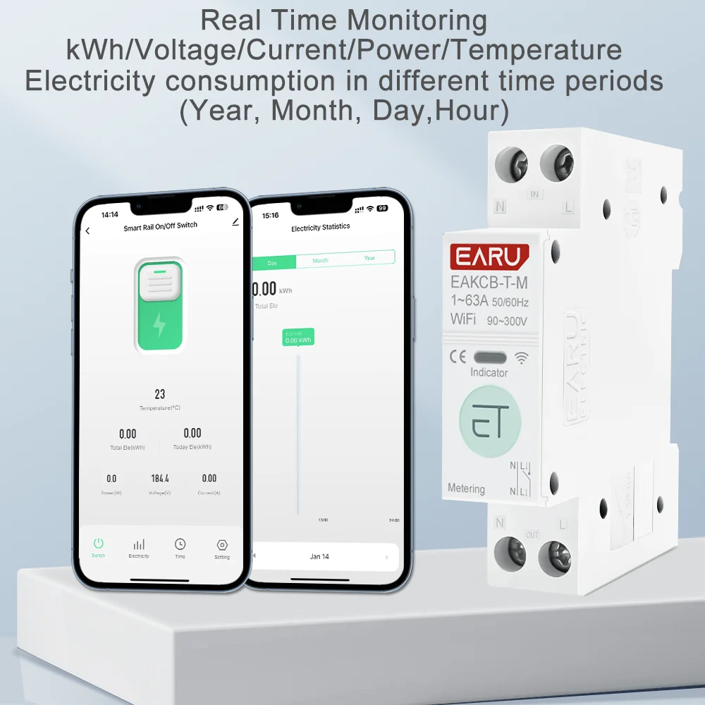 Tuya WiFi Smart Circuit Breaker MCB 1P+N 63A Timer Power Energy kWh Voltage Current Meter Protector Voice Remote Control Switch