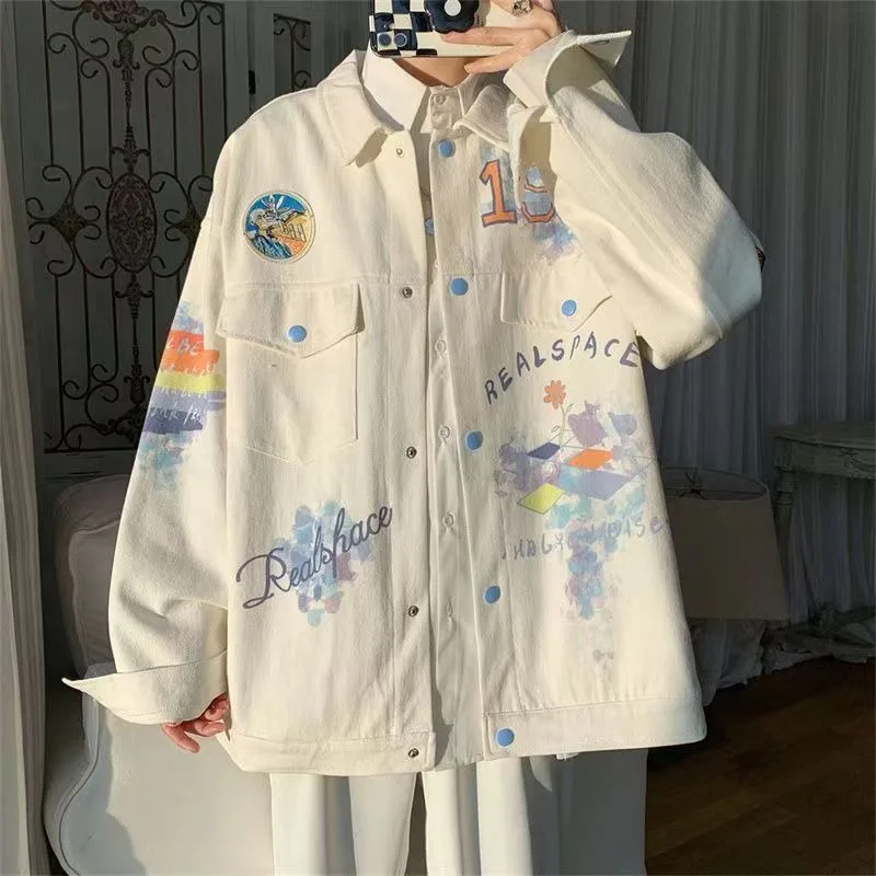 Graffiti Pure Cotton Jacket Women Unisex Long Sleeved Top Loose Autumn New Fashion Jackets for Woman