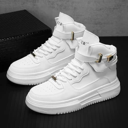 New Design Men's Skateboarding Shoes Fashion High Top Shoes Men White Sneakers Comfortable Leather Lace-up Men Platform Sneakers