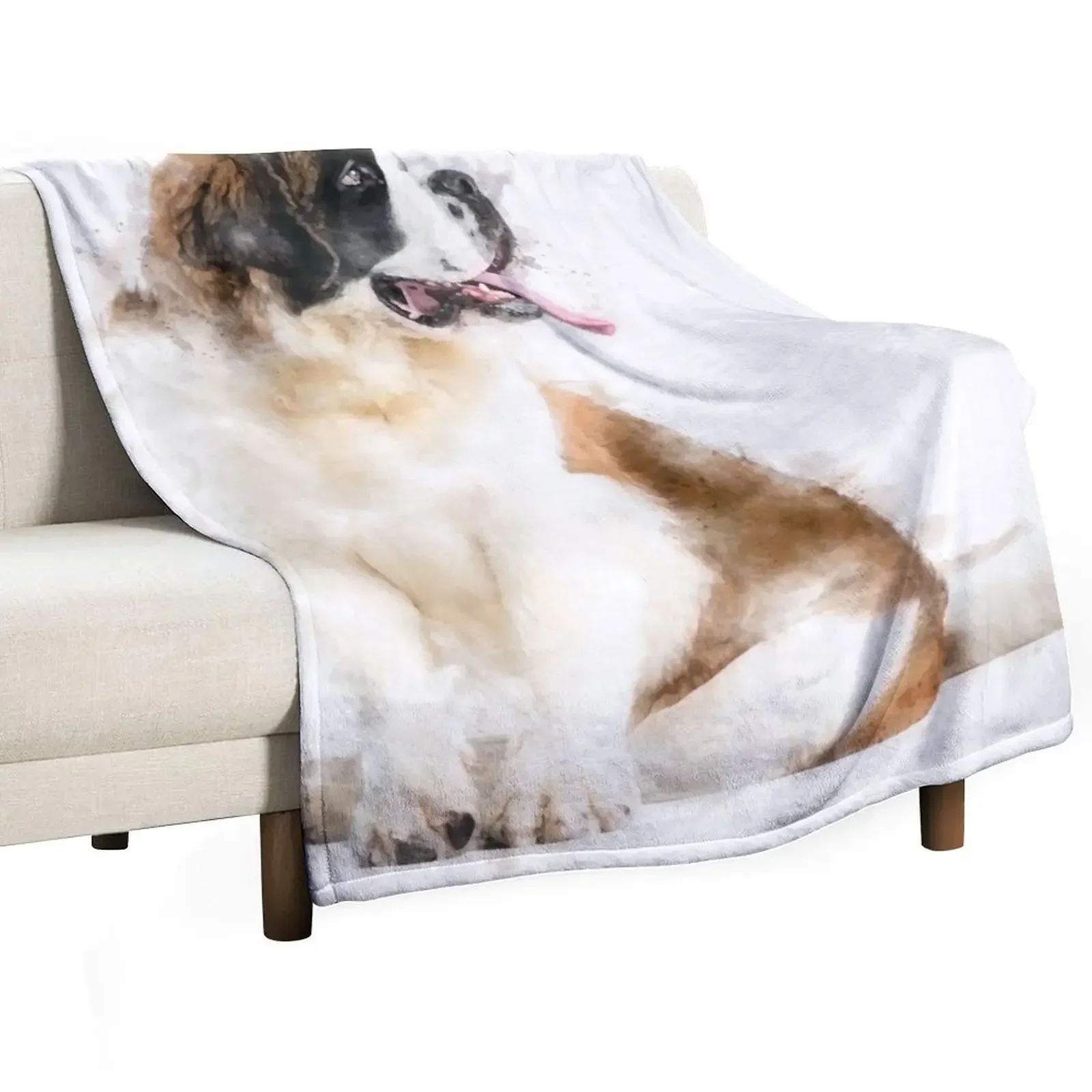 

Saint Bernard Watercolour Artwork Throw Blanket Hairy Comforter blankets and throws Single Blankets