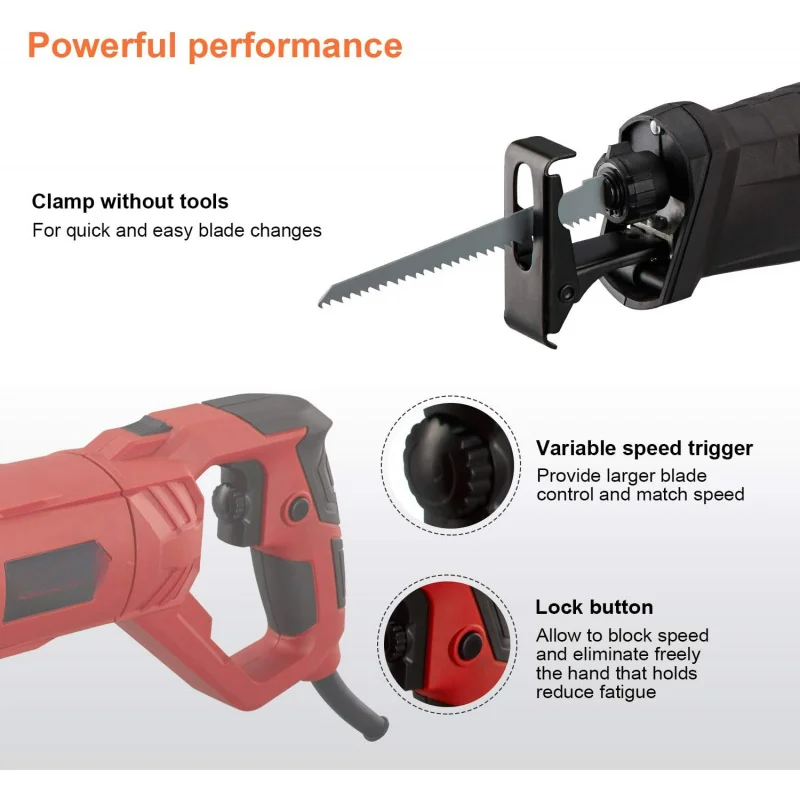 850W Saber, Rotating Handle (Left and Right 90 °), Variable Speed 0 ~ 2800RPM, 2 Sheets