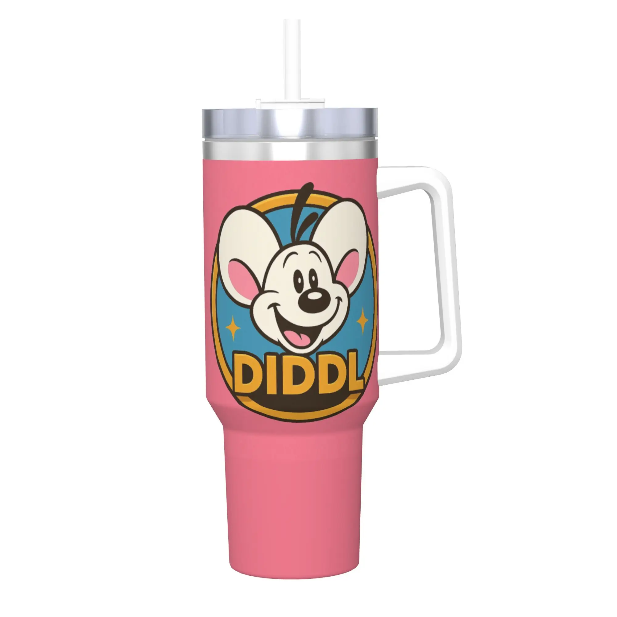 Edelstahl-Becher, niedliche Diddl-Becher, Tasse mit Strohhalmen, Strand-Wasserflasche für heiße Getränke, auslaufsicher, große Kaffeetasse
