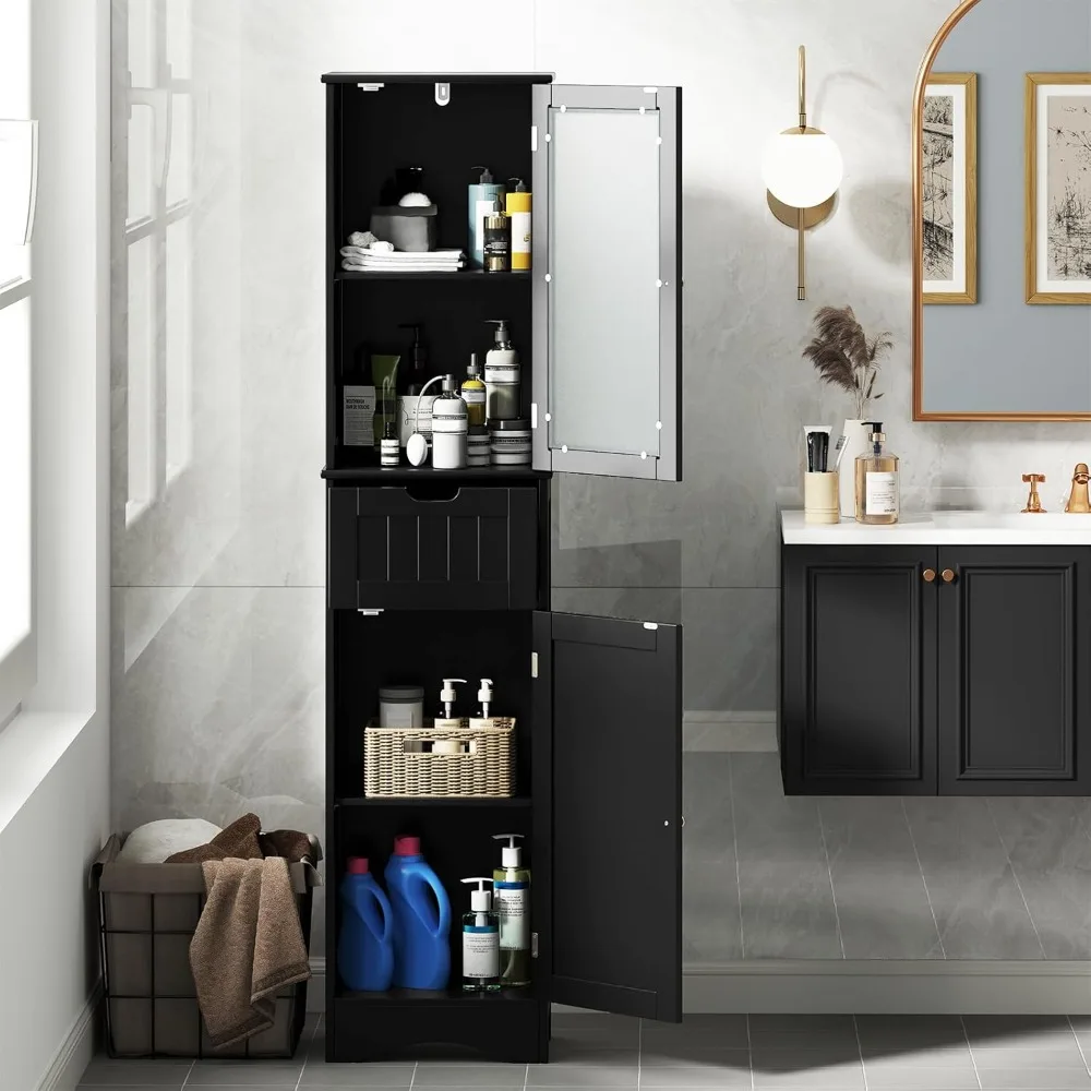 

67” Tall Bathroom Storage Cabinet, Freestanding Floor Cabinet with 2 Doors & 1 Drawer, 3-Level Adjustable Shelves, Customized