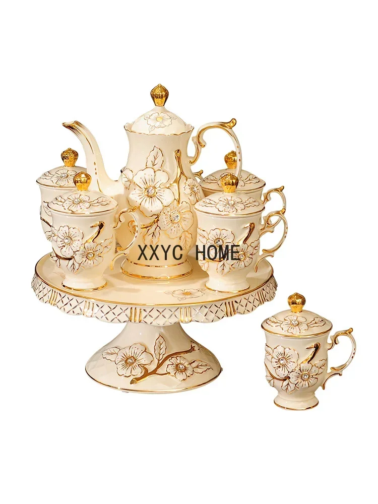 

Living Room Water Cup Tea Set Household European Ceramic Water Set Cup Set Luxury with Tray
