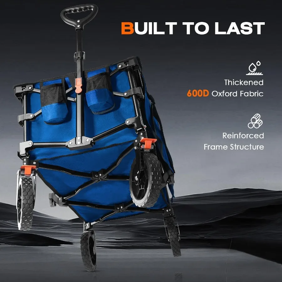 130L collapsible foldable wagon with wheels featuring large capacity cart design side pocket storage and reliable brakes ideal