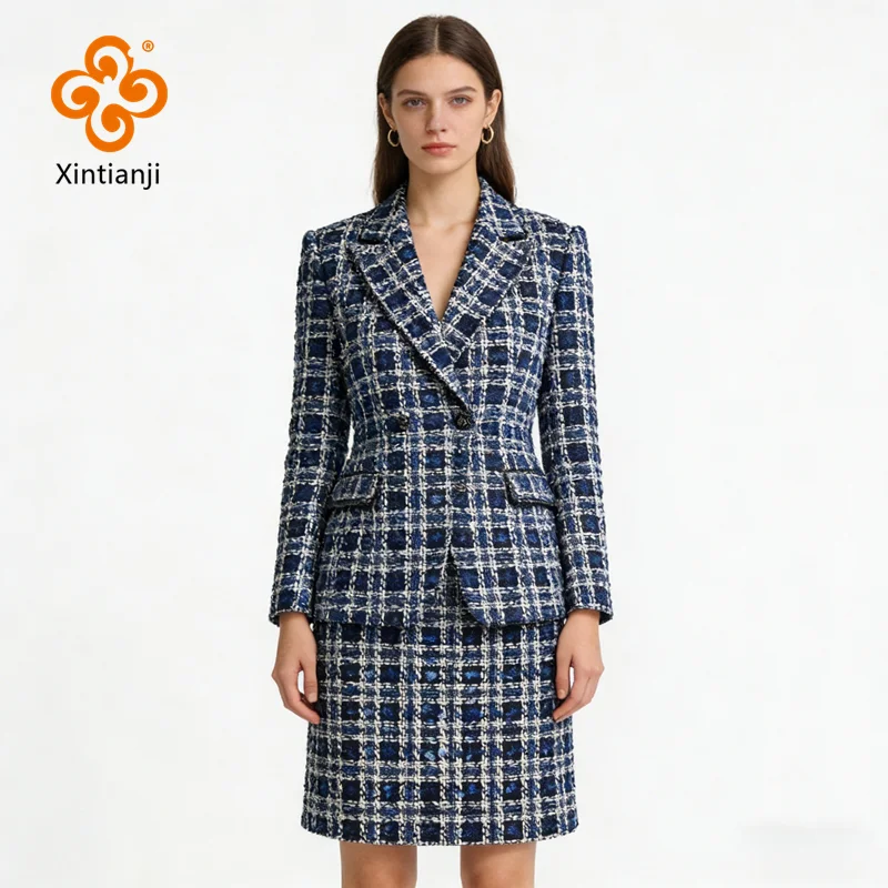 1 Yard Autumn and Winter Woolen Tweed Plaid Fabric Thick Jacquard Dress Short Skirt Coat Fabric DIY Sewing 57 inches Width