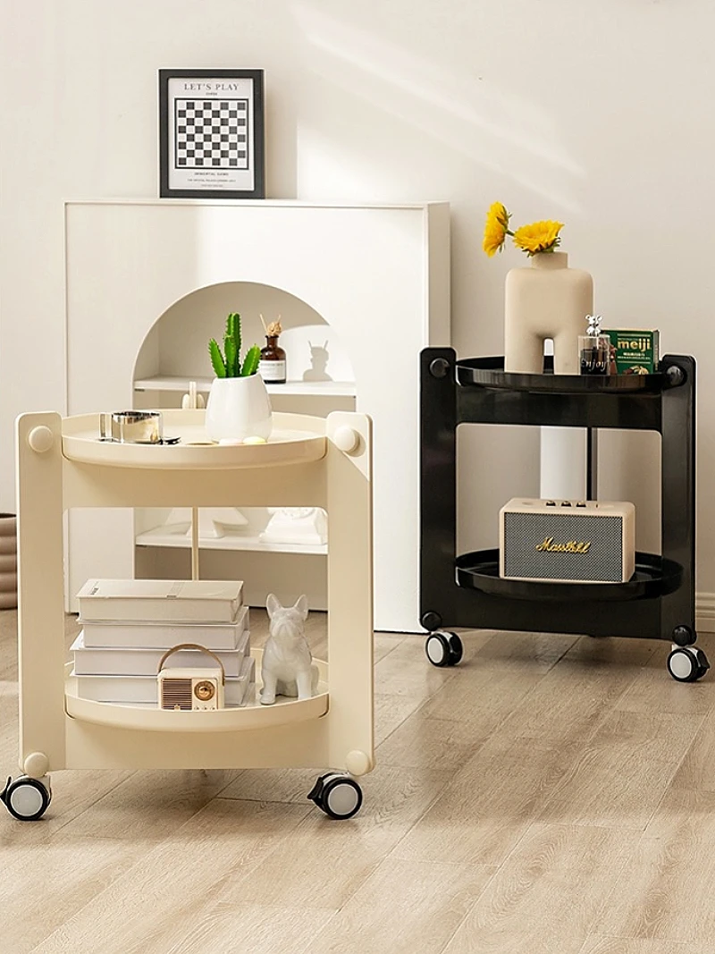 Mobile color matching round coffee table cream wind bedside table tray storage cart rack image 2