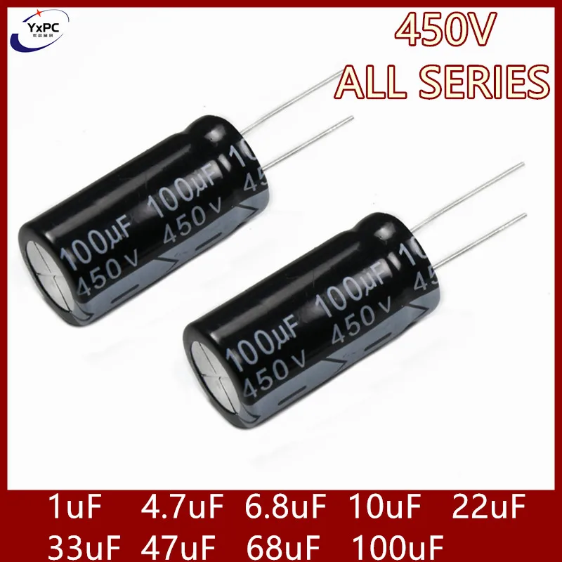 450V aluminum electrolytic capacitor 8x12MM 10x13 10x17 13x21 16x20 16x25 18x25MM 1uF 4.7uF 6.8uF 10uF 22uF 33uF 47uF 68uF 100uF