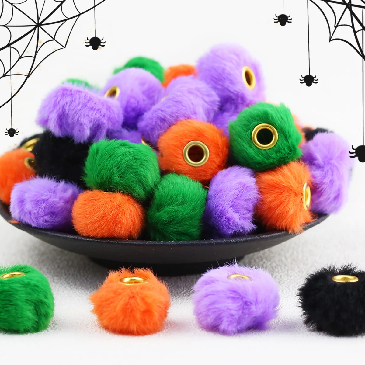 14*20mm10pcs Acrylic Halloween Through Hole Pom Pom Spacer Loose Beads For Jewelry Bracelets Necklace Making DIY Accessories
