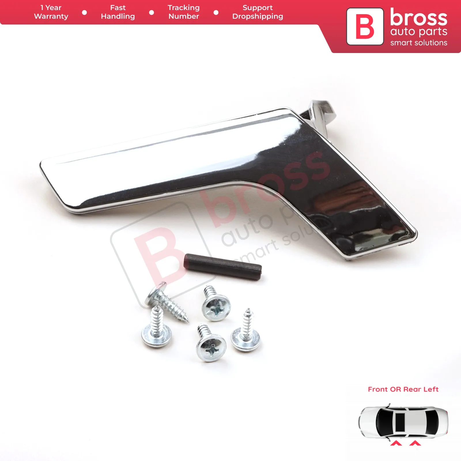 

Bross Auto Parts BDP971 1 Piece Interior Door Handle BRIGHT Chrome Plated Front OR Rear Left Side for Mercedes W204