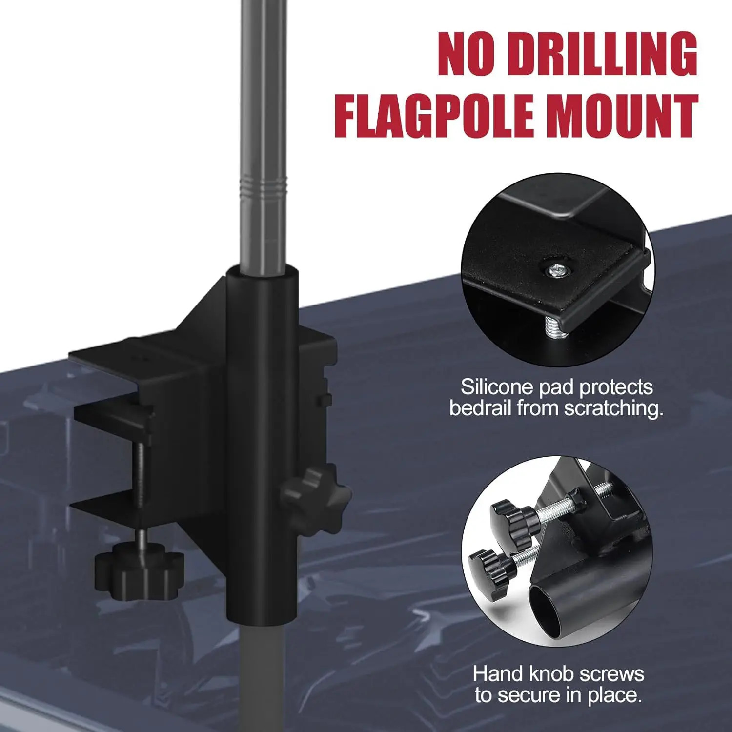 Truck Flagpole Mounting Kit Heavy Duty Universal Non-Drilling Side Flagpole Mounting Bracket for Truck Decks