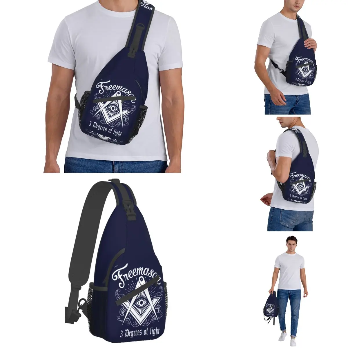 Freemason Logo 2B1Ask1 Small Sling Bag Chest Crossbody Shoulder Backpack Travel Hiking Daypacks Mason Symbol Pattern Pack