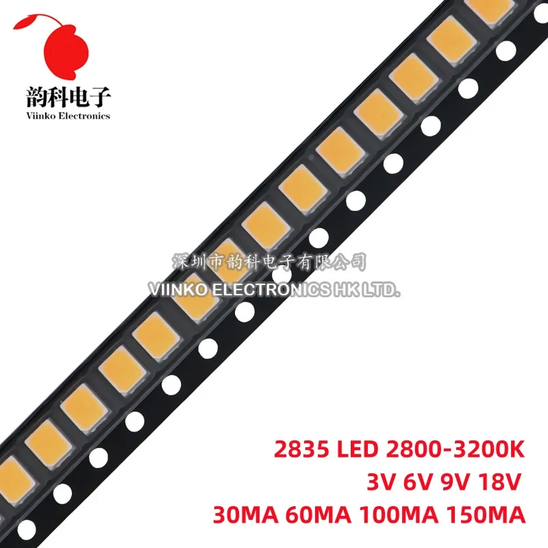 100Pcs 2835 1W 0.5W 0.2W Led Smd 2800-3200K Warm Wit 3V 6V 9V 18V 150MA 100MA 60MA Hoge Helderheid