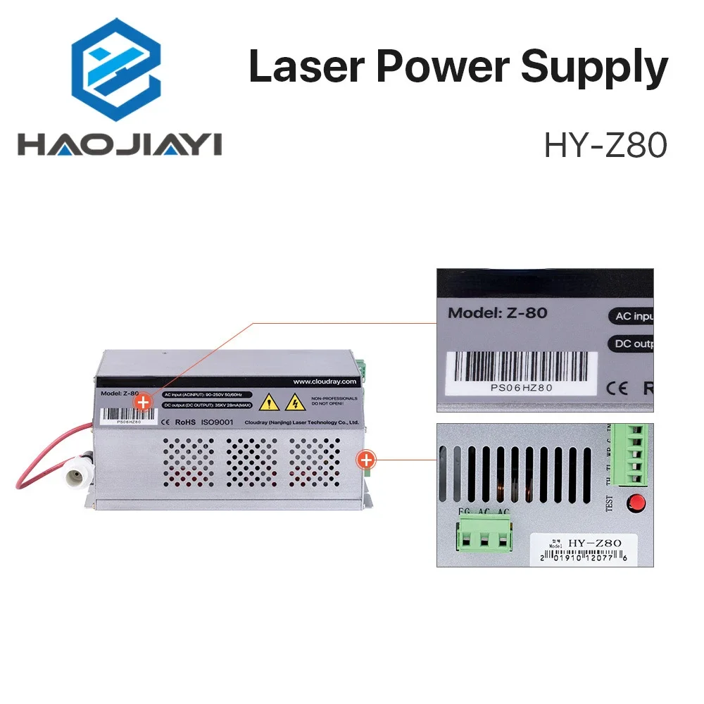 80-100W CO2 Laser Power Supply Monitor AC90-250V  EFR Tube for CO2 Laser Engraving Cutting Machine HY-Z80 Z Series