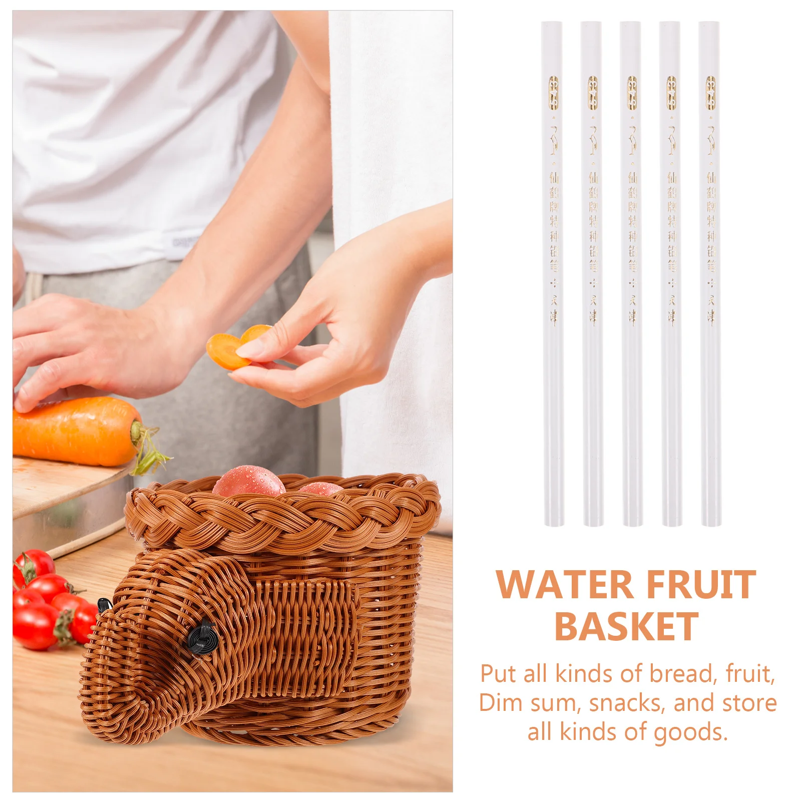 

Imitation Rattan Fruit Basket Elephant Shape Woven Snack Bread Storage Basket Multi-Function Desktop Kitchen Holder