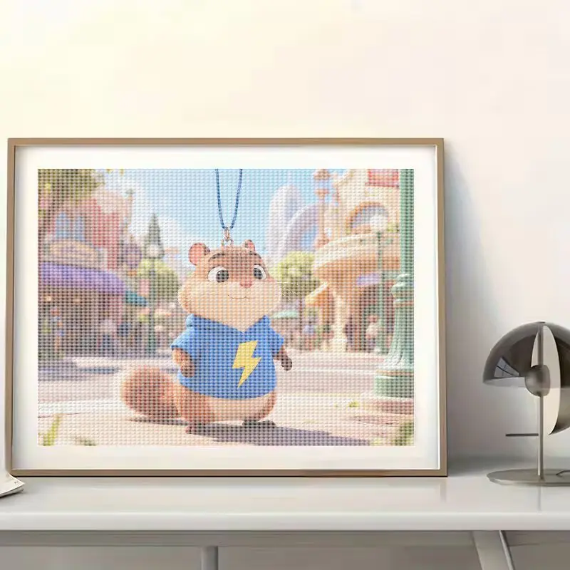 1 قطعة 5D الحفر الكامل DIY الماس طقم الطلاء ، لطيف الكرتون السنجاب الحيوان شخصية في الأزرق البرق هوديي ، جولة حجر الراين Em